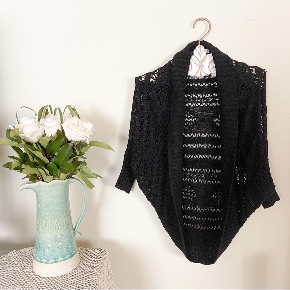 DKNY Crochet / Knit Black Open Front Cardigan Jacket